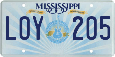 MS license plate LOY205