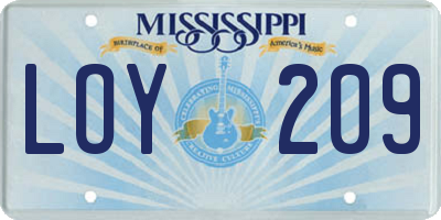 MS license plate LOY209