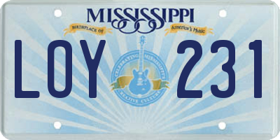 MS license plate LOY231