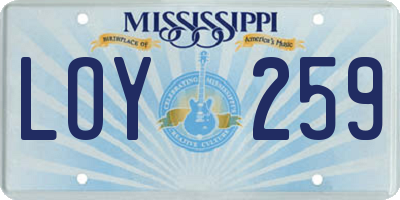 MS license plate LOY259