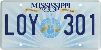 MS license plate LOY301