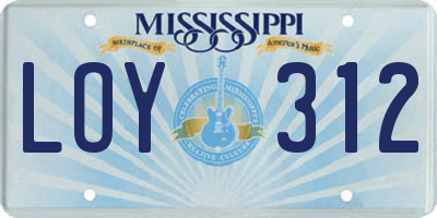 MS license plate LOY312