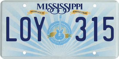MS license plate LOY315