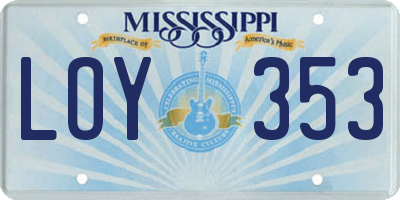 MS license plate LOY353