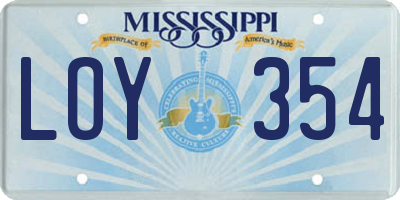 MS license plate LOY354