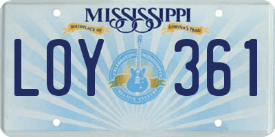MS license plate LOY361