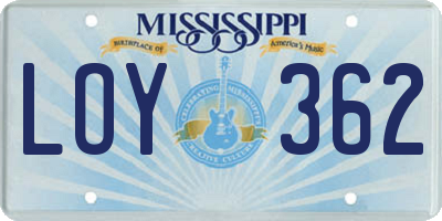 MS license plate LOY362