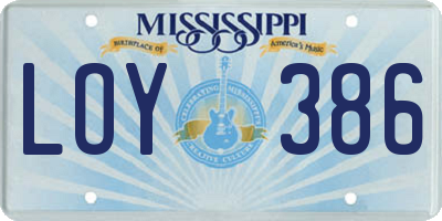 MS license plate LOY386