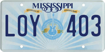 MS license plate LOY403