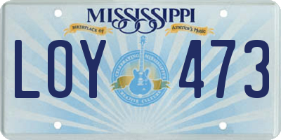 MS license plate LOY473