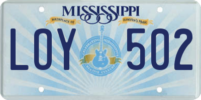 MS license plate LOY502