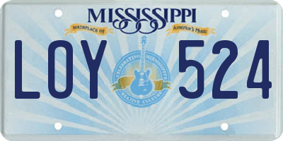 MS license plate LOY524