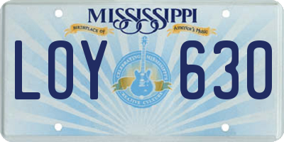 MS license plate LOY630
