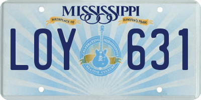 MS license plate LOY631