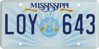 MS license plate LOY643