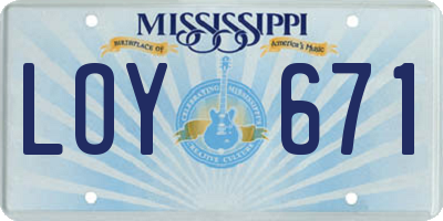 MS license plate LOY671