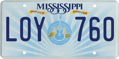 MS license plate LOY760