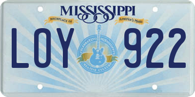 MS license plate LOY922