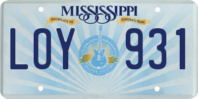 MS license plate LOY931
