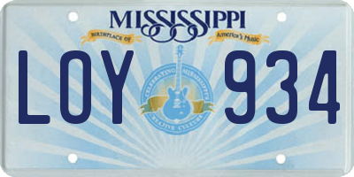 MS license plate LOY934