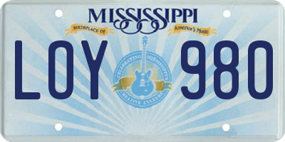 MS license plate LOY980