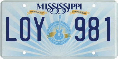 MS license plate LOY981