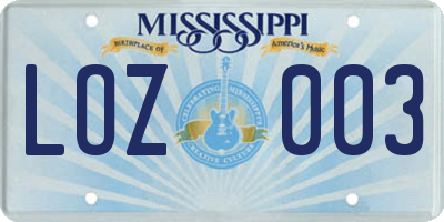 MS license plate LOZ003