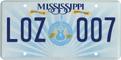 MS license plate LOZ007