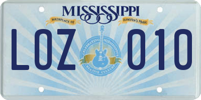 MS license plate LOZ010