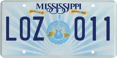 MS license plate LOZ011