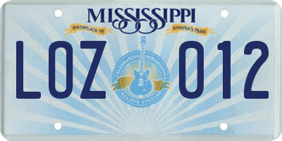 MS license plate LOZ012
