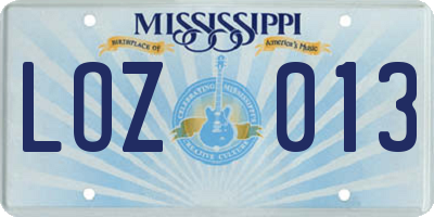 MS license plate LOZ013