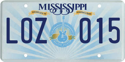 MS license plate LOZ015