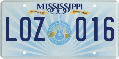 MS license plate LOZ016