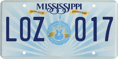 MS license plate LOZ017