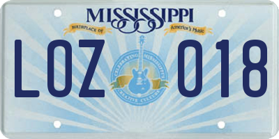 MS license plate LOZ018