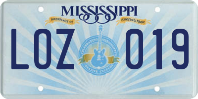 MS license plate LOZ019