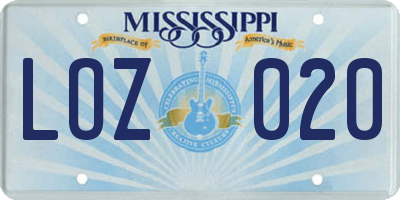 MS license plate LOZ020