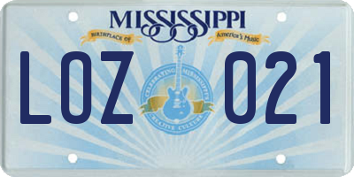 MS license plate LOZ021