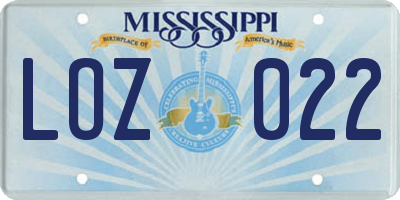 MS license plate LOZ022
