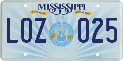 MS license plate LOZ025