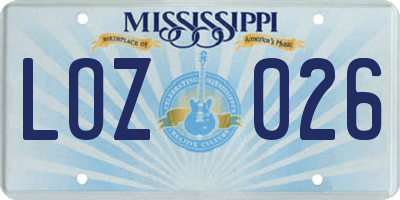 MS license plate LOZ026