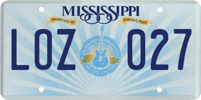 MS license plate LOZ027