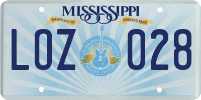 MS license plate LOZ028