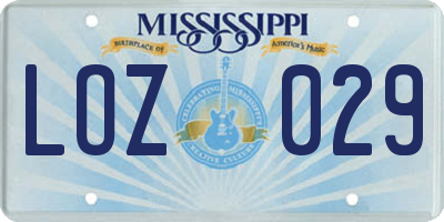 MS license plate LOZ029