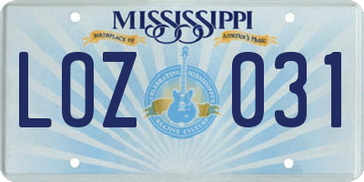 MS license plate LOZ031