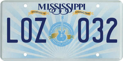 MS license plate LOZ032