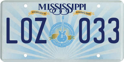 MS license plate LOZ033