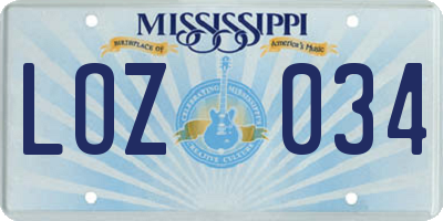 MS license plate LOZ034