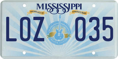 MS license plate LOZ035